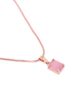 Estele Rose Gold-Plated CZ-Studded Geometric Pendant with Chain