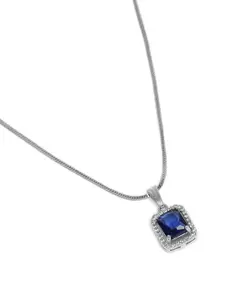 Estele Rhodium-Plated Square CZ Pendant with Chain