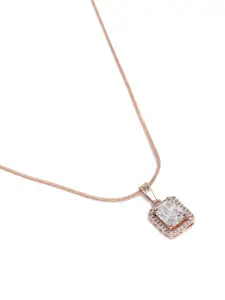 Estele Rose Gold-Plated Geometric CZ Pendant with Chain