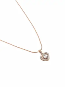 Estele Rose Gold-Plated Heart Shaped CZ Pendant with Chain