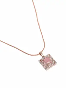 Estele Rose Gold-Plated Geometric CZ Pendant with Chain