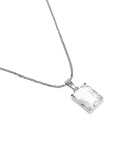 Estele Rhodium-Plated Geometric CZ Pendant with Chain