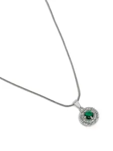 Estele Rhodium-Plated Circular CZ Pendant with Chain