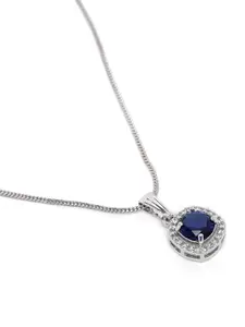 Estele Rhodium-Plated CZ-Studded Geometric Pendant with Chain