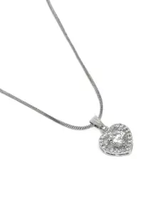 Estele Rhodium-Plated Heart Shaped CZ Pendant with Chain