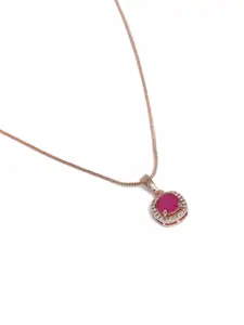 Estele Rose Gold-Plated Square CZ Pendant with Chain