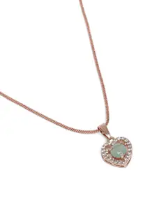 Estele Rose Gold-Plated Heart Shaped CZ Pendant with Chain