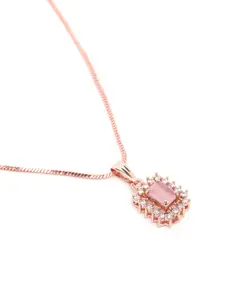 Estele Rose Gold-Plated CZ-Studded Geometric Pendant with Chain