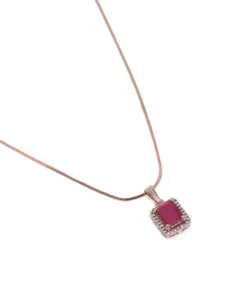Estele Rose Gold-Plated Geometric CZ Pendant with Chain
