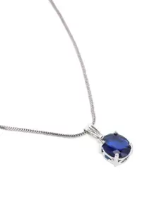 Estele Rhodium-Plated CZ-Studded Oval Pendant with Chain