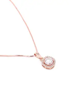Estele Rose Gold-Plated CZ-Studded Geometric Pendant with Chain