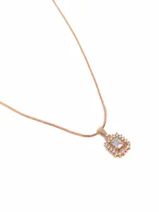 Estele Rose Gold-Plated Geometric CZ Pendant with Chain