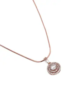 Estele Rose Gold-Plated Circular CZ Pendant with Chain