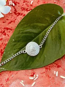 trueBrowns Men 925 Sterling Silver Embossed Ganesh Idol Silver Chain Bracelet