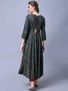 Anouk Turquoise Blue Floral Printed A-Line Kurta