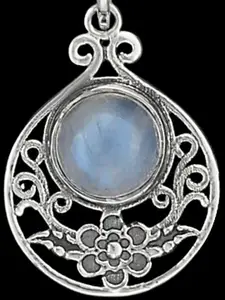 Exotic India Rainbow Moonstone Sterling Silver Pendant