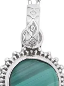 Exotic India Precious Malachite Gemstone Sterling Silver Pair Studded Pendant