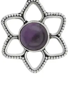 Exotic India Faceted Precious Amethyst Gemstone Sterling Silver Studded Pendant