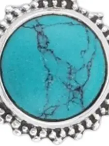 Exotic India Precious Turquoise Gemstone Sterling Silver Pair Studded Pendant