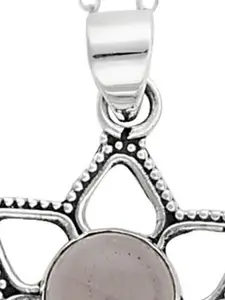 Exotic India Faceted Precious Rose Quartz Gemstone Sterling Silver Studded Pendant