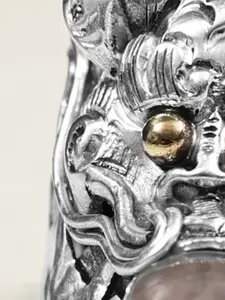 Exotic India Rose Quartz Gemstone Oval Shape Sterling Silver Dragon Ring