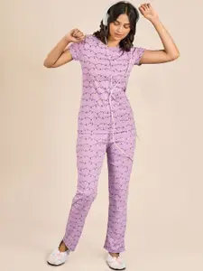 MAYSIXTY Women Printed Cotton T-shirt and Pyjama Night suit