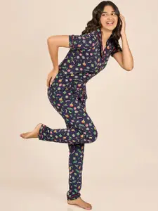 MAYSIXTY Women Floral Printed Cotton Shirt and Pyjamas Night suit
