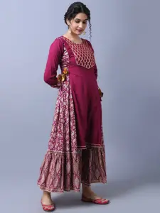 Anouk Purple Geometric Yoke Design Gotta Patti Straight Kurta