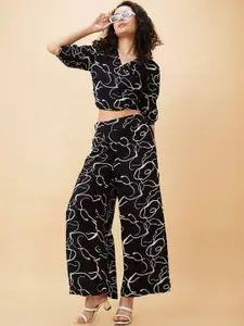 ATRAENTA Printed Wrap Tie-Back Crop Top & Palazzos