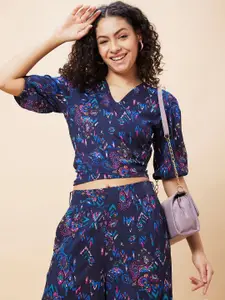 ATRAENTA Printed Wrap Tie-Back Crop Top & Palazzos