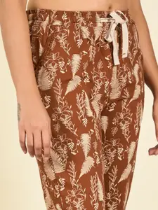 MAYSIXTY Women Printed Mid Rise Regular Fit Drawstring Pure Cotton Lounge Pants