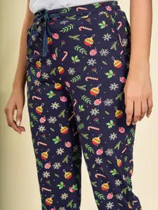 MAYSIXTY Printed Pure Cotton Mid Rise Lounge Pants