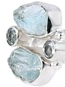Exotic India Rugged Precious Blue Topaz Gemstone Sterling Silver Ring