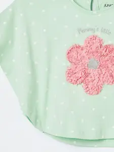 Juniors by Lifestyle Girls Polka Dots Printed Extended Sleeves Pure Cotton Top