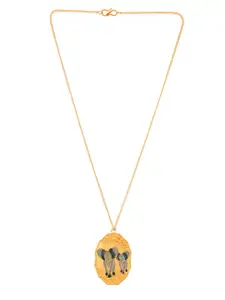 Silvermerc Designs Gold-Plated Elephant Printed Circular Pendant