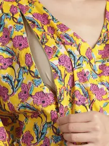 Secret Wish Floral Printed Pure Cotton  Maternity Kaftan Maxi Nightdress
