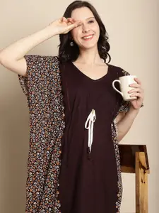 Secret Wish Floral Pure Cotton Printed Maxi Maternity Kaftan Nightdress