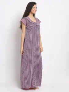 Secret Wish Women Hosiery Striped Maxi Nightdress