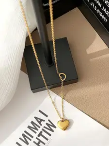 MYKI Gold-Plated Stainless Steel Cubic Zirconia Heart Pendant With Chain