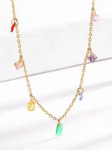MYKI Gold-Plated Stainless Steel Cubic Zirconia Square Pendant With Chain