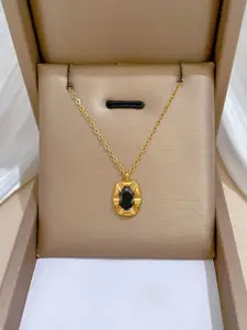MYKI Gold-Plated Stainless Steel Cubic Zirconia Antique Pendant With Chain