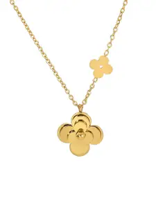 MYKI Gold-Plated Stainless Steel Cubic Zirconia Floral Pendant With Chain
