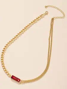 MYKI Gold-Plated Stainless Steel Cubic Zirconia Double Layered Pendant With Chain