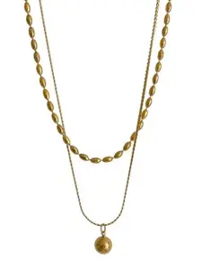 MYKI Gold-Plated Stainless Steel Cubic Zirconia Layered Pendant With Chain