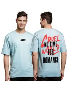 ADRO Men Typography Printed V-Neck Raw Edge T-shirt