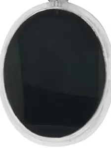 Exotic India Black Onyx Large Oval Shaped Sterling Silver Pendant