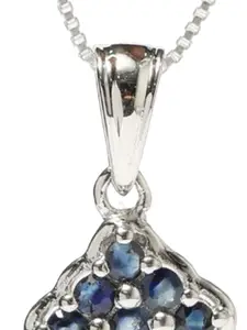 Exotic India Faceted Blue Sapphire Small Gemstone Sterling Silver Pendant