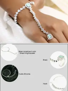 Adwitiya Collection Rhodium Plated Cubic Zirconia Ring Bracelet