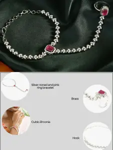 Adwitiya Collection Rhodium Plated Cubic Zirconia Ring Bracelet