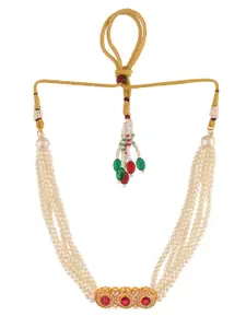 Silvermerc Designs Gold-Plated Kundan & Pearl Beaded Necklace